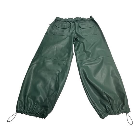 Anthropologie Pilcro Medium Plus Faux Leather Dark Green Soft Parachute Pants - Picture 7 of 7
